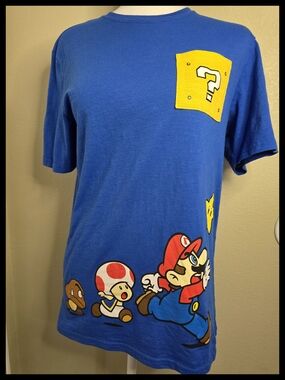 Nintendo Super Mario Blue Tee w/Character’s Sz XXL, (18) Youth Boys/Girls